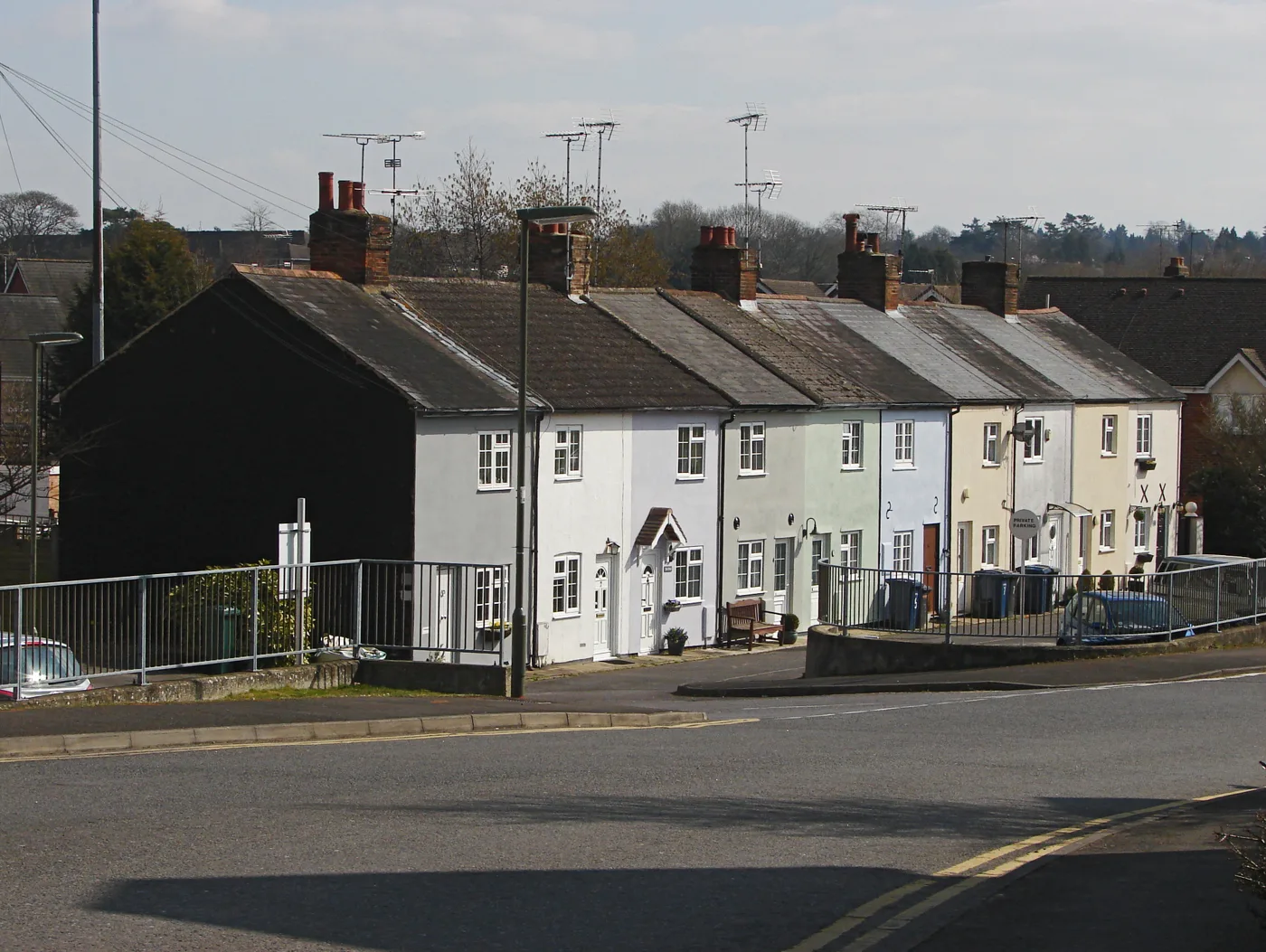 Babbs Mead, Farnham, with the bins out at the kerb. Rubbish and recycling alternate fortnightly, food waste is collected every week