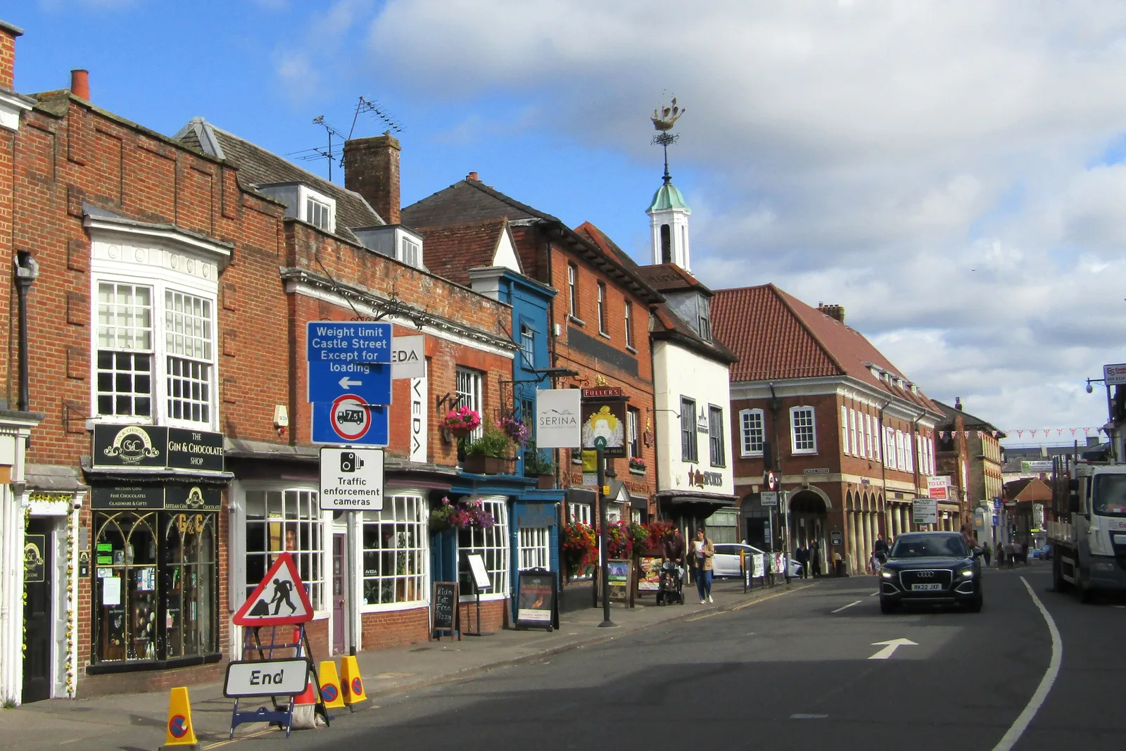 The Borough, Farnham, with the Town Hall Buildings and their clock tower