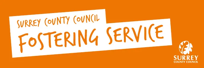 Surrey County Council Fostering Service banner in orange and white